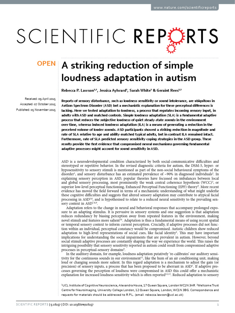 Loudness Adaptation in Autism Study | PDF | Autism | Perception