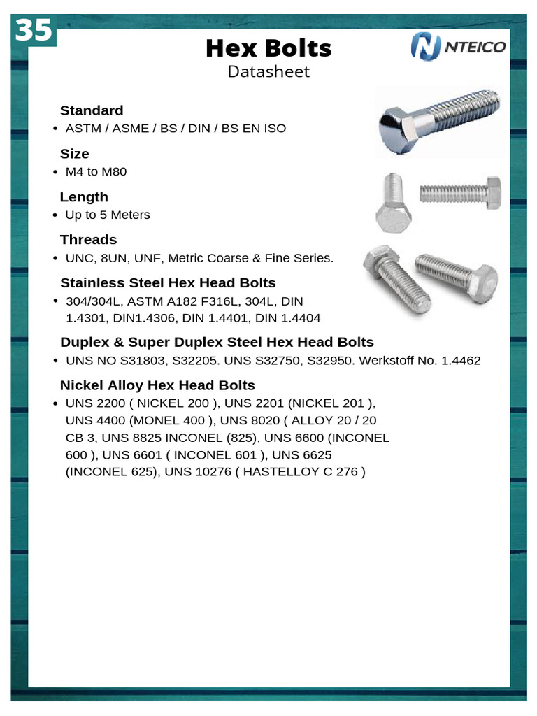 Duplex Hex Bolts Specifications | PDF