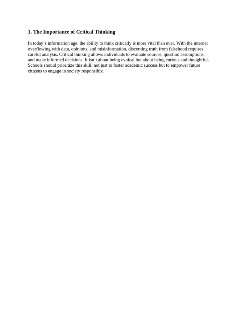 Importance of Critical Thinking Skills | PDF
