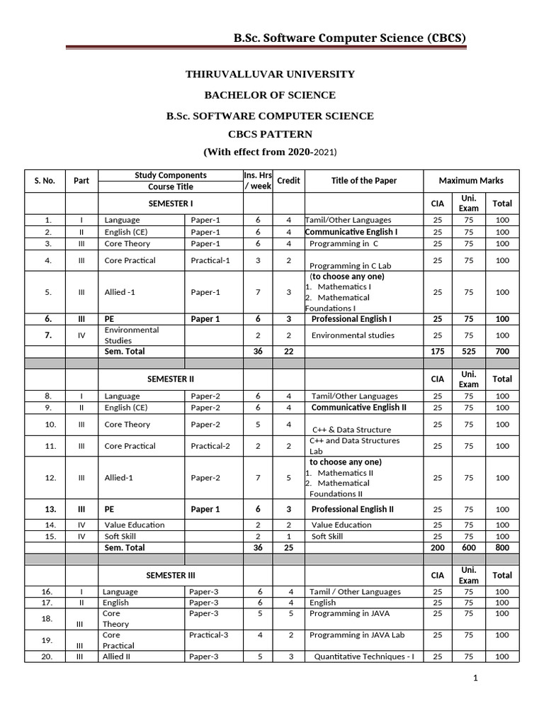 B.Sc. Software Computer Science Curriculum | PDF | Pl/Sql | Databases