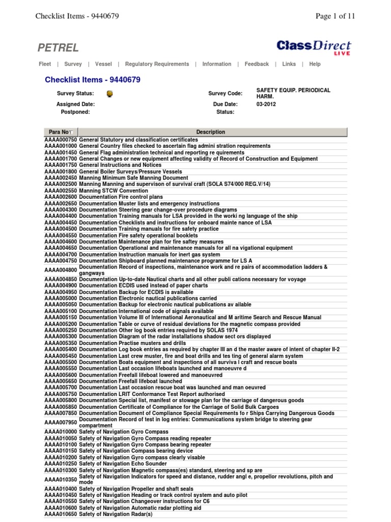 CheckList SafEquip | Oil Tanker | Navigation