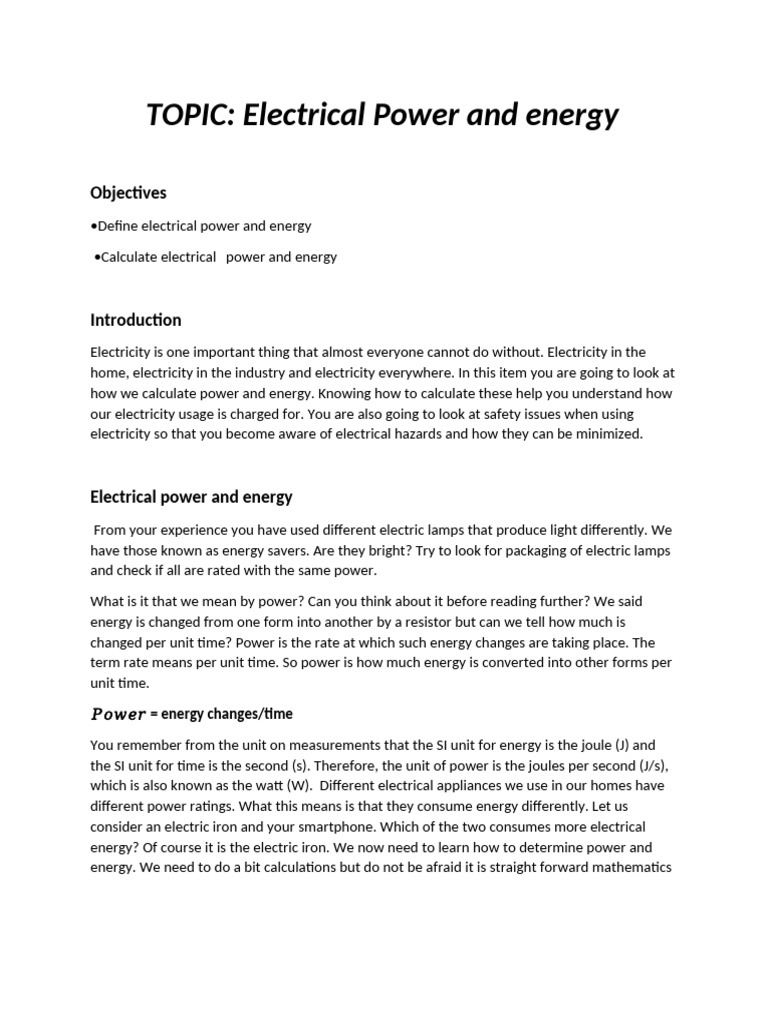 Electrical Power and Energy Explained | PDF | Electric Power | Watt