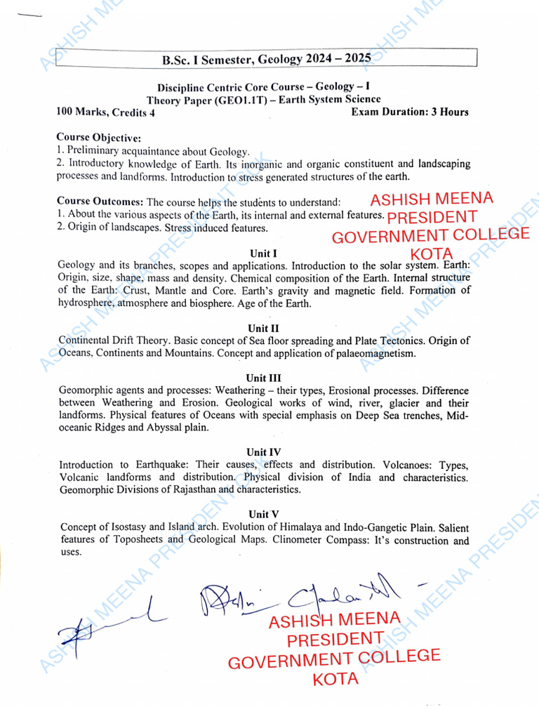 B Sc Geology Semester I Ii Syllabus Pdf