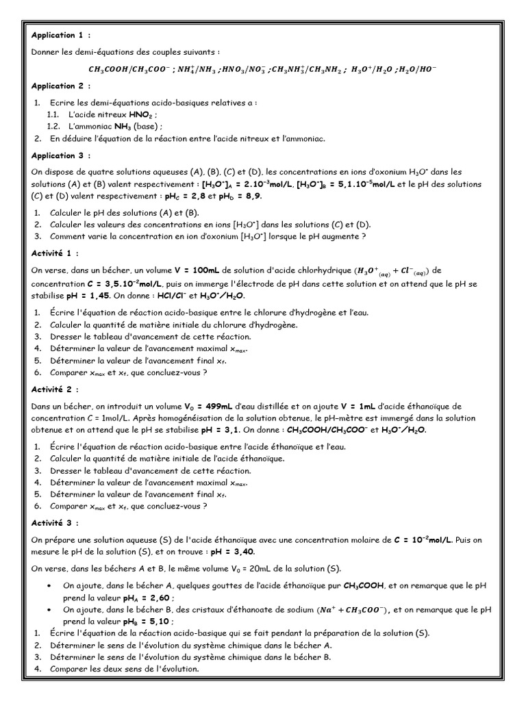 Demi-équations et pH en chimie acido-basique | PDF | Ph | Acide ...