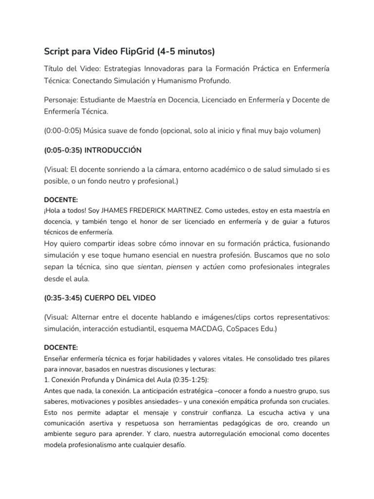 Script para Video FlipGrid | PDF | Maestros | Enseñando