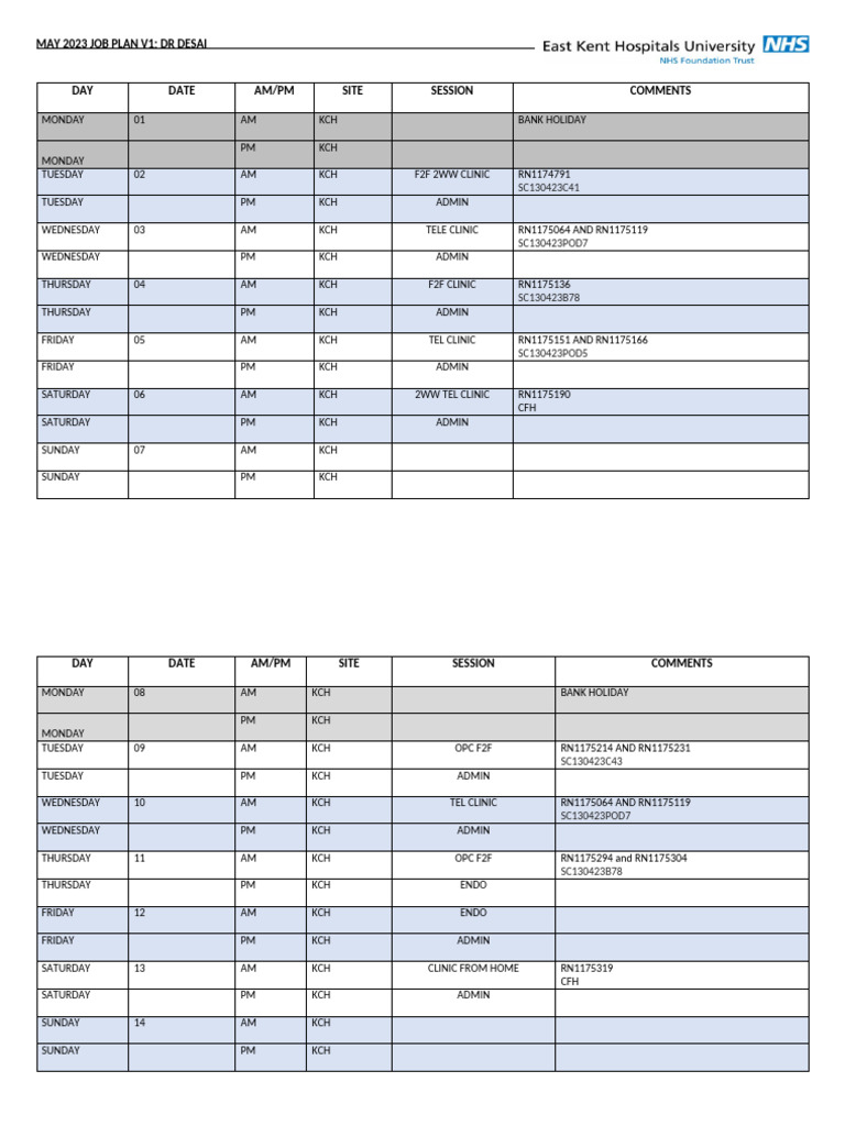 May Job Plan - V1 - MD | PDF