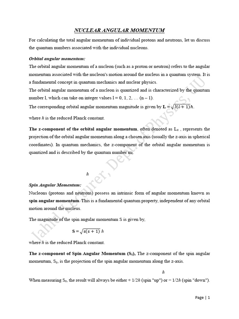 Nuclear Angular Momentum Explained | PDF | Spin (Physics) | Atomic Nucleus