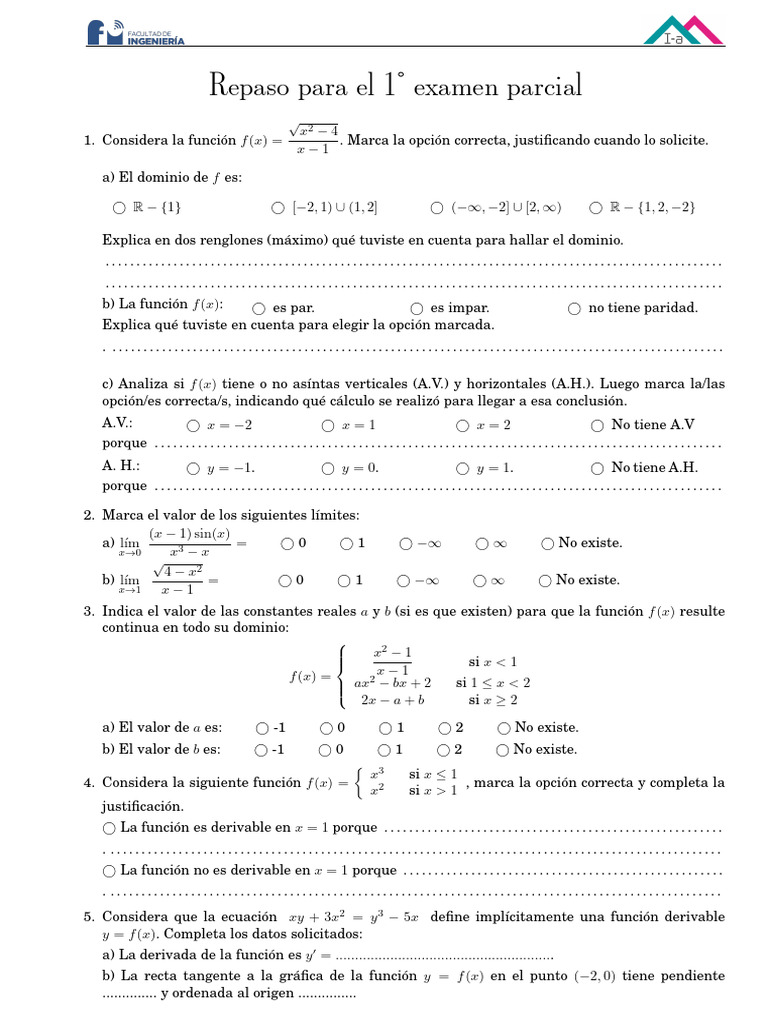 Repaso para 1° Parcial | PDF | Análisis matemático | Matemáticas