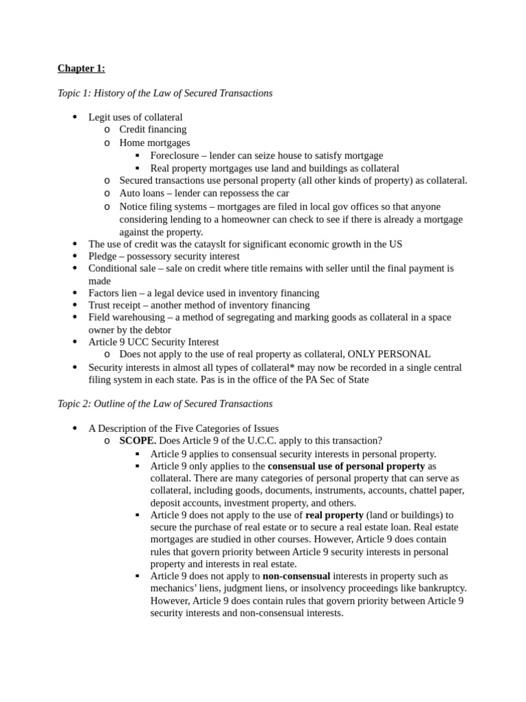 Secured Transactions Notes | PDF | Security Interest | Lease