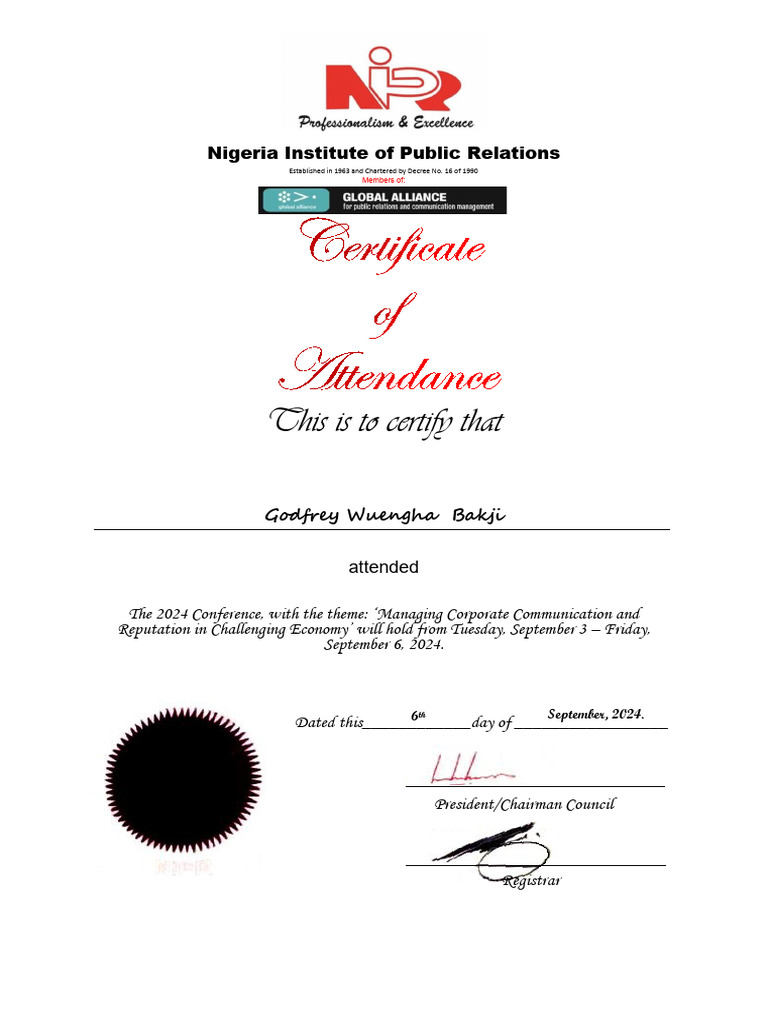 NPR Certificate Attendance - 092059 | PDF
