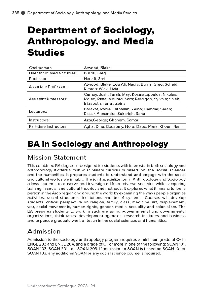 Sociology and Anthropology BA Overview | PDF | Sociology | Analysis