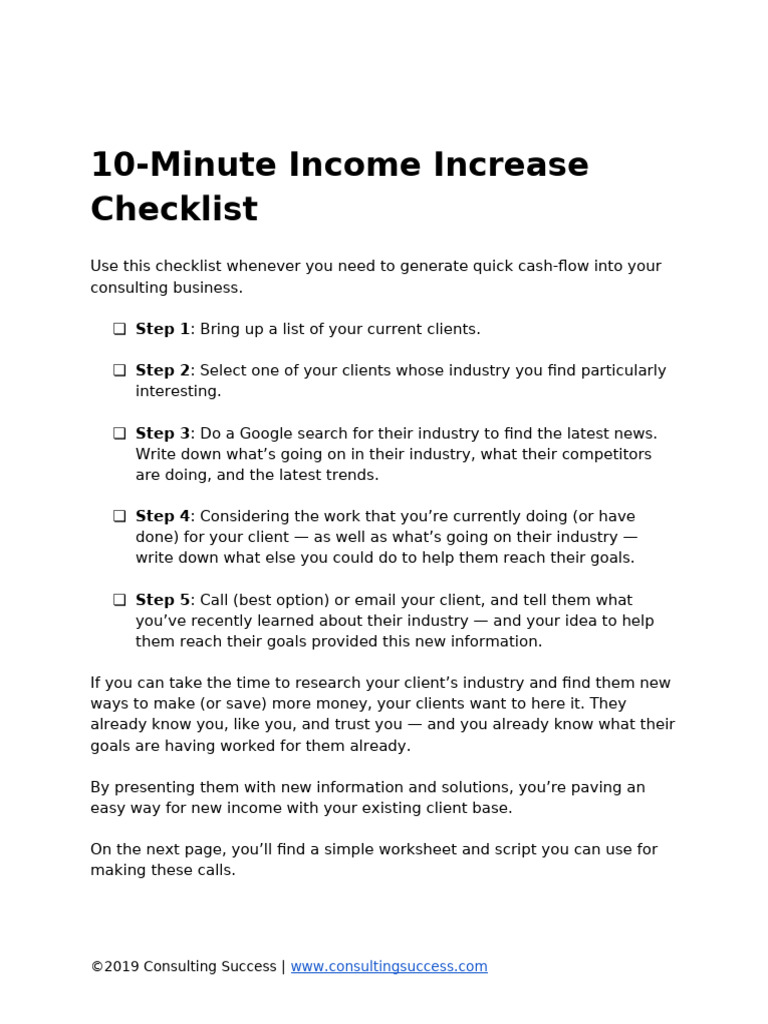 Quick Cash-Flow Checklist for Consultants | PDF