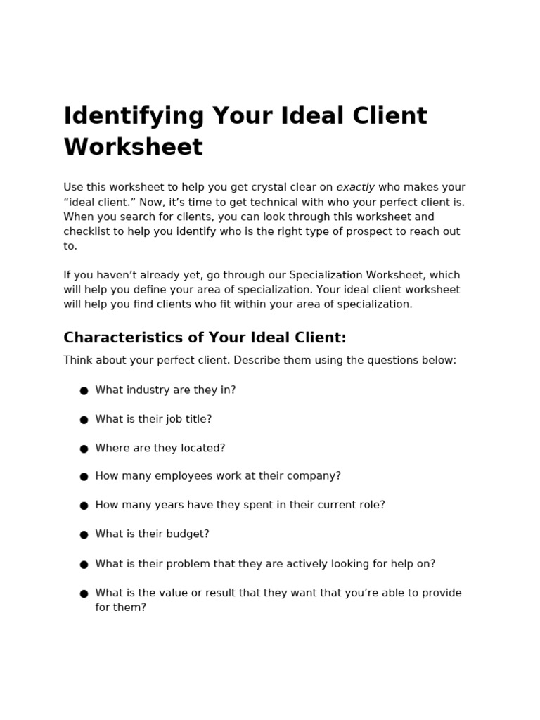 BB - Identifying Your Dream Client Worksheet | PDF