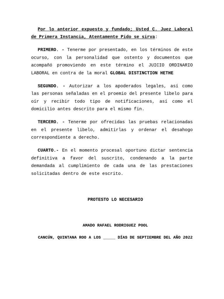 Solicitud de Juicio Laboral | PDF