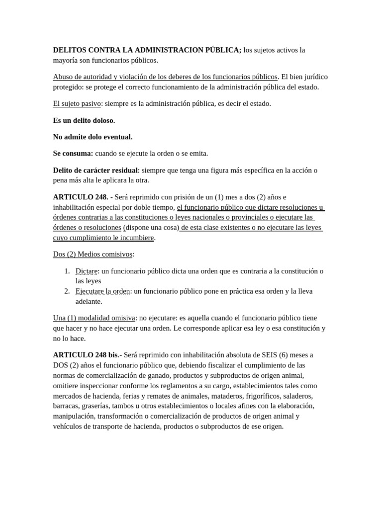 Delitos contra la Administración Pública | PDF | Intención (Derecho ...