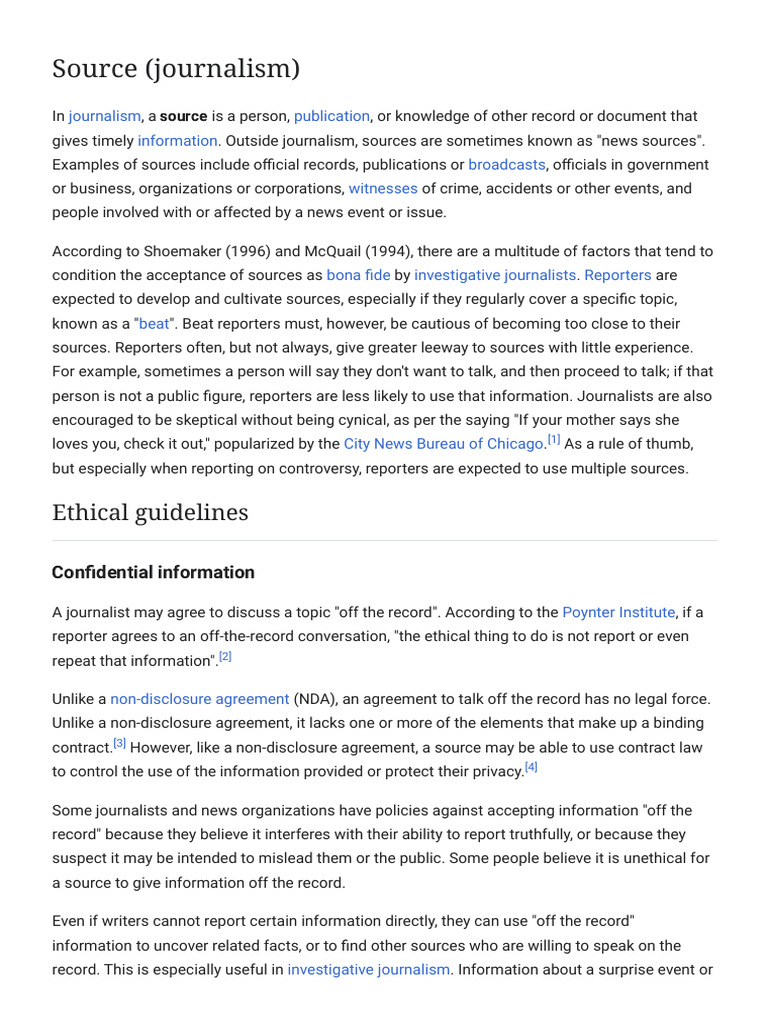 Source (Journalism) - Wikipedia | PDF | Journalism