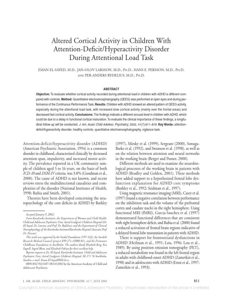 Altered Cortical Activity in Children With Adhd During Attentional Task ...