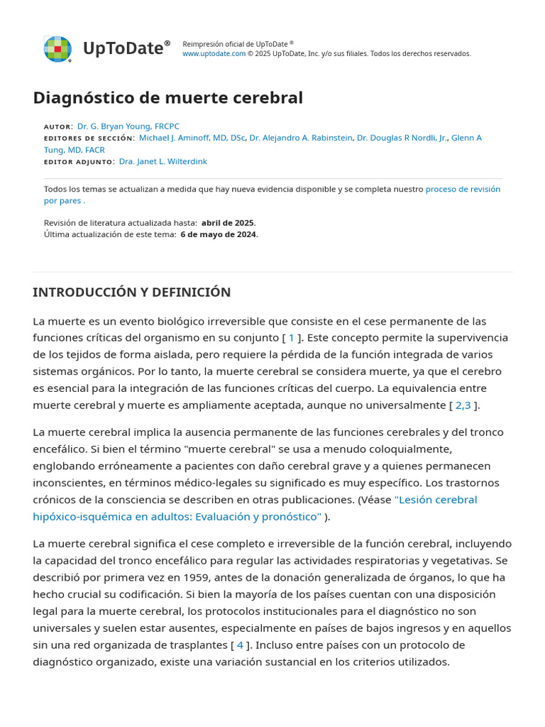 Diagnóstico de Muerte Cerebral: Guía Clínica | PDF | Cerebro | Angiografía