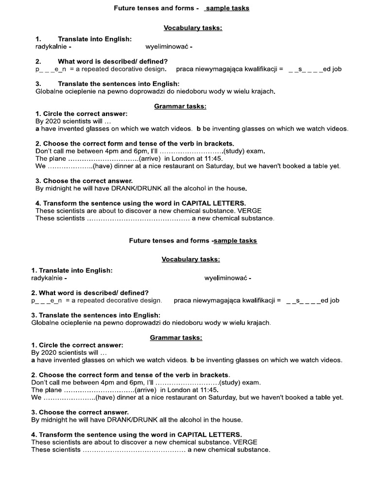 Future Tenses and Forms - Test Tasks | PDF