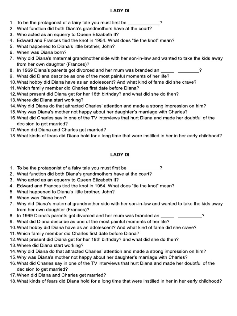 Lady Di Movie Questions | PDF