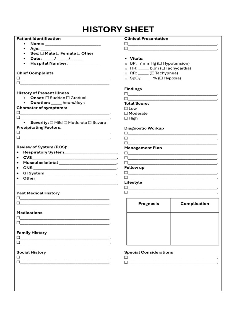 Patient History and Assessment Template | PDF | Clinical Medicine ...