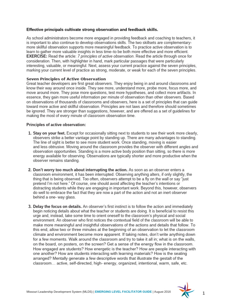 Active Observation Principles for Educators | PDF | Classroom ...