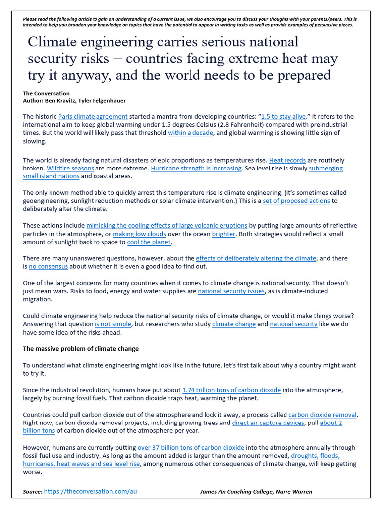 Climate Engineering and National Security Risks | PDF | Climate Change ...
