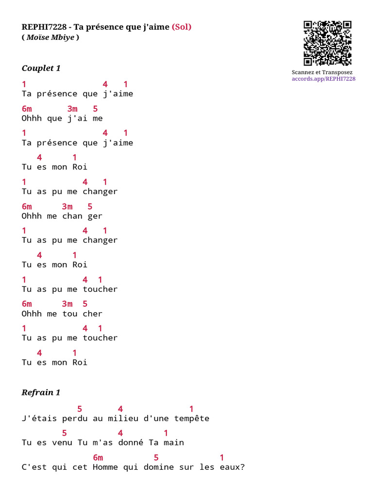 Ta Présence que J'aime - Paroles et Accords | PDF