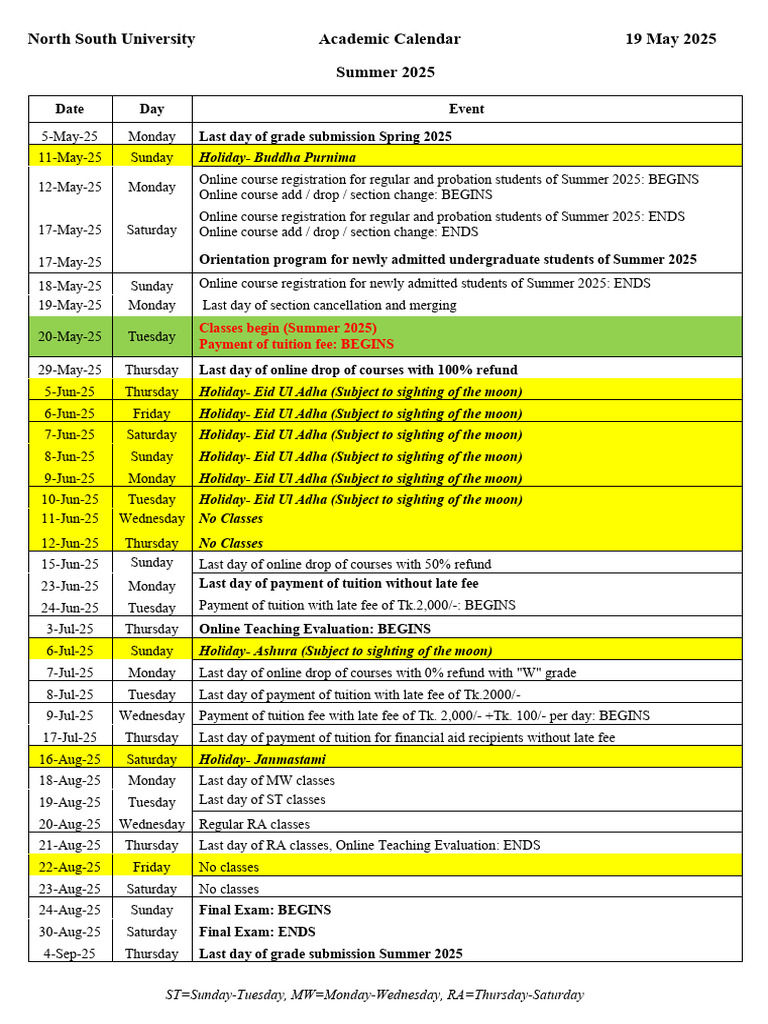 Summer 2025 Academic Calendar | PDF