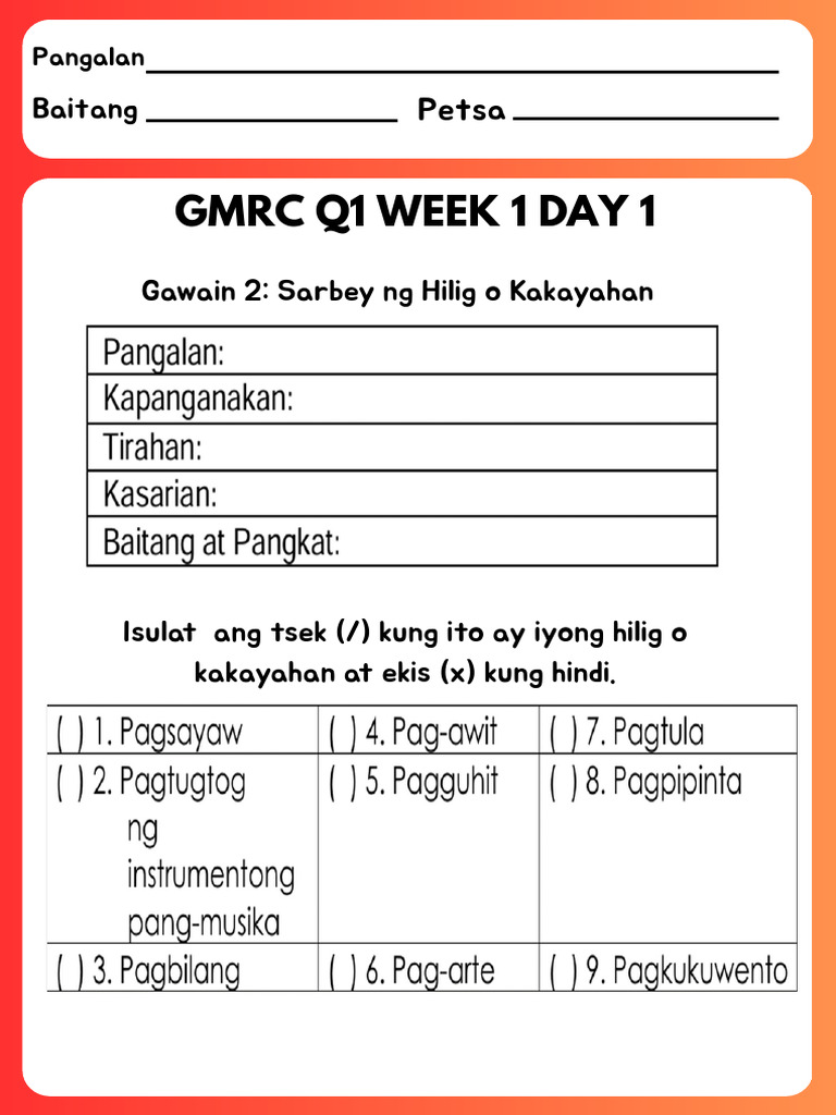 GMRC Worksheet | PDF