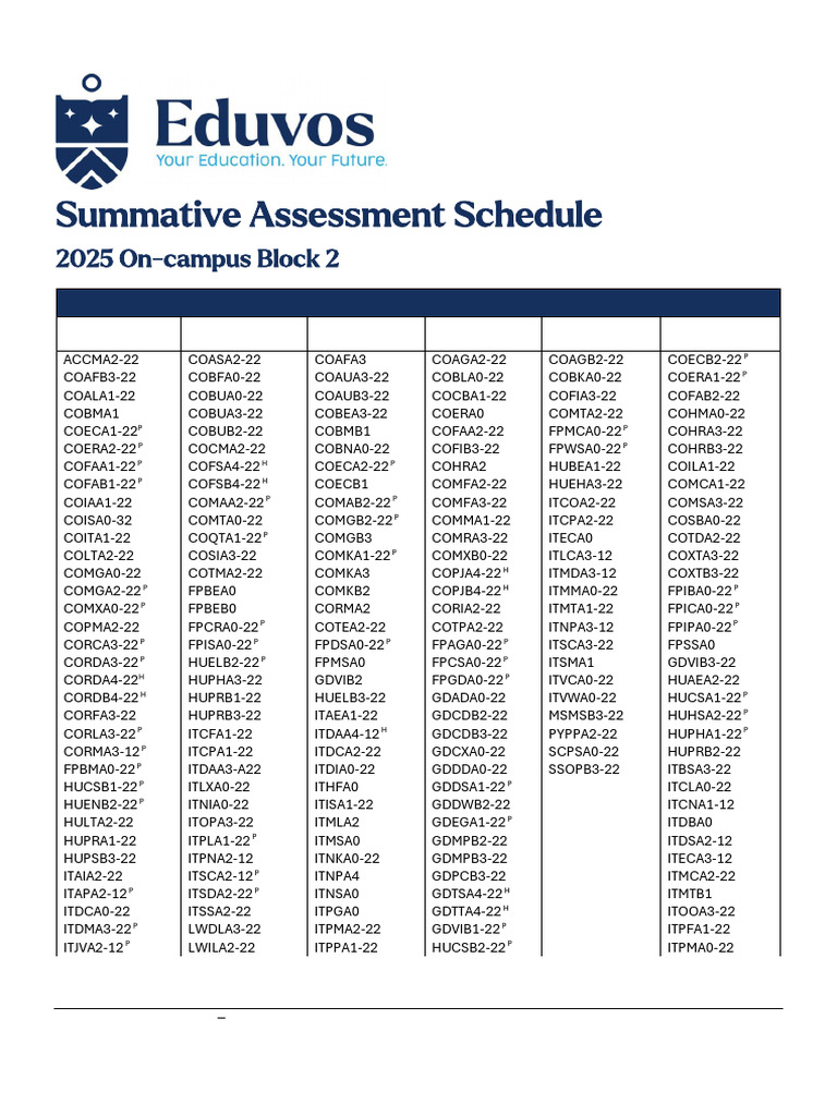 Eduvos 2025 Summative Exam Schedule | PDF