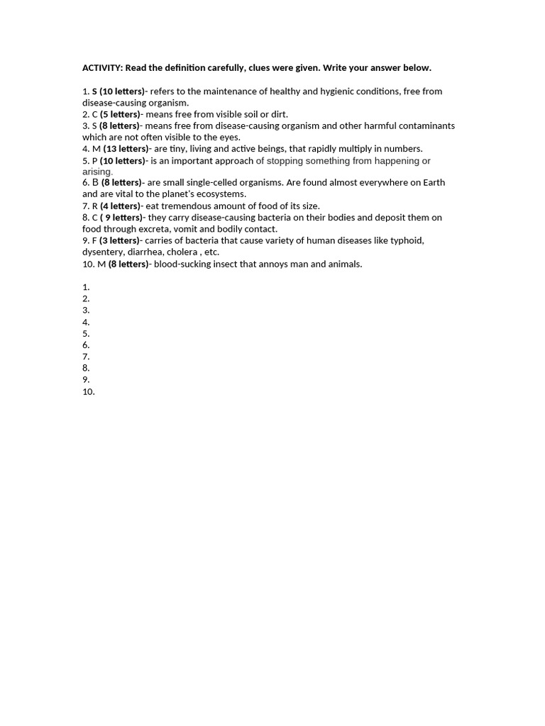 Sanitation Activity Pdf