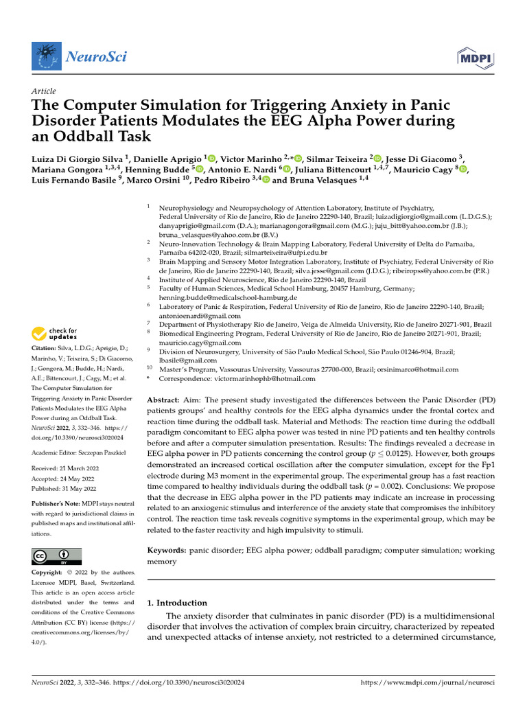 EEG Alpha Power in Panic Disorder Analysis | PDF | Phobia ...