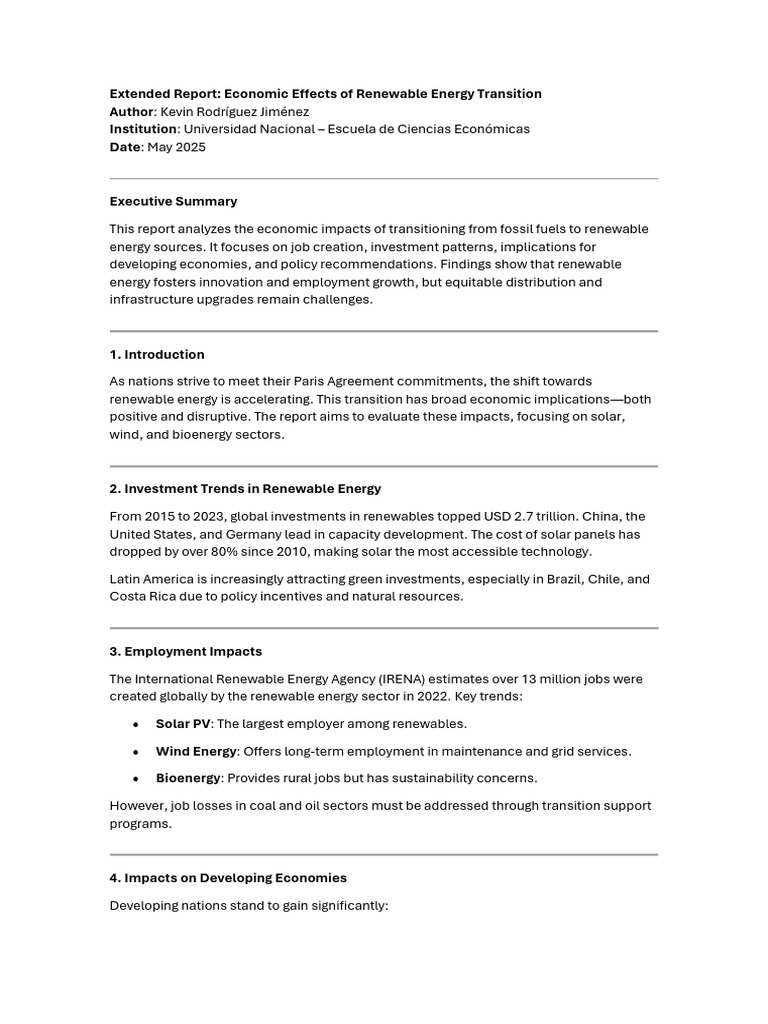 Economic Effects of Renewable Energy Transition | PDF | Renewable ...