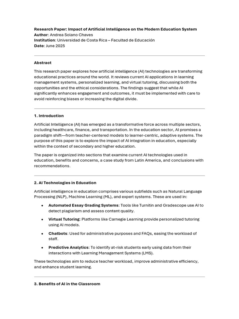 Impact of Artificial Intelligence On The Modern Education System | PDF ...