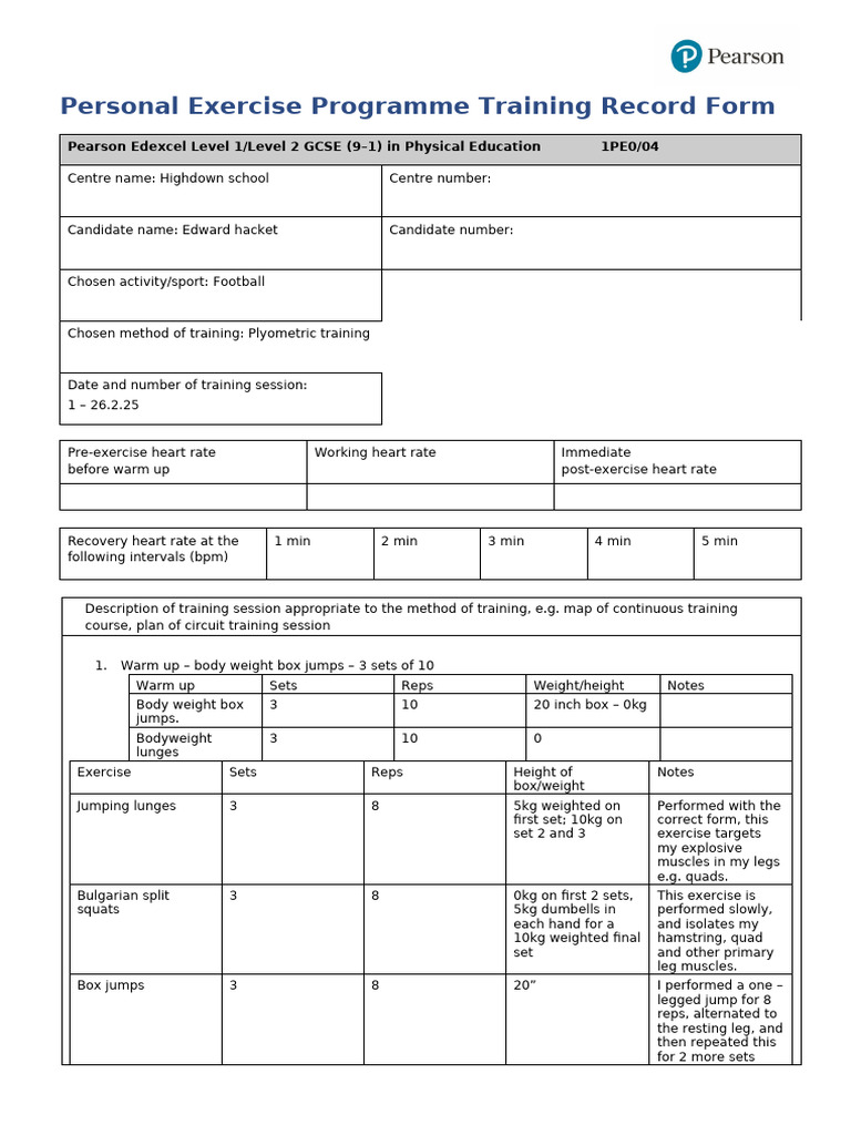 GCSE PE Personal Exercise Programme | PDF | Heart Rate | Heart