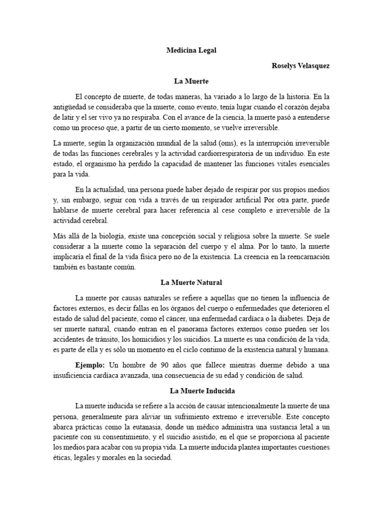 Tipos y Conceptos de Muerte en Medicina Legal | PDF | Muerte ...