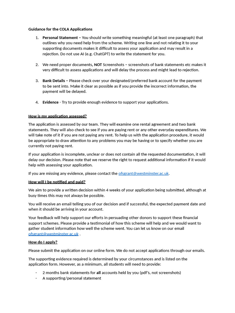 COLA Application Guidance and Requirements | PDF