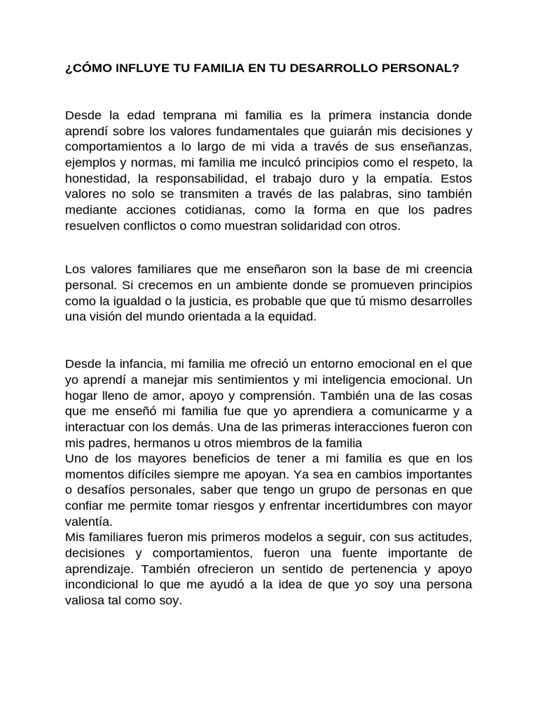 Influencia Familiar en el Desarrollo Personal | PDF | Familia ...