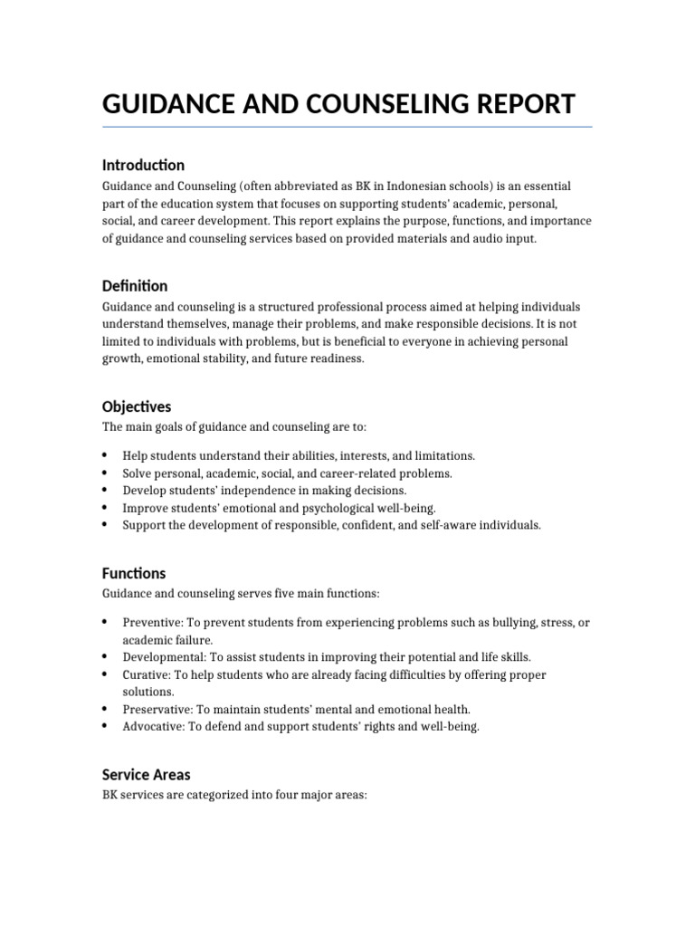 Guidance and Counseling Report | PDF | Psychotherapy | School Counselor