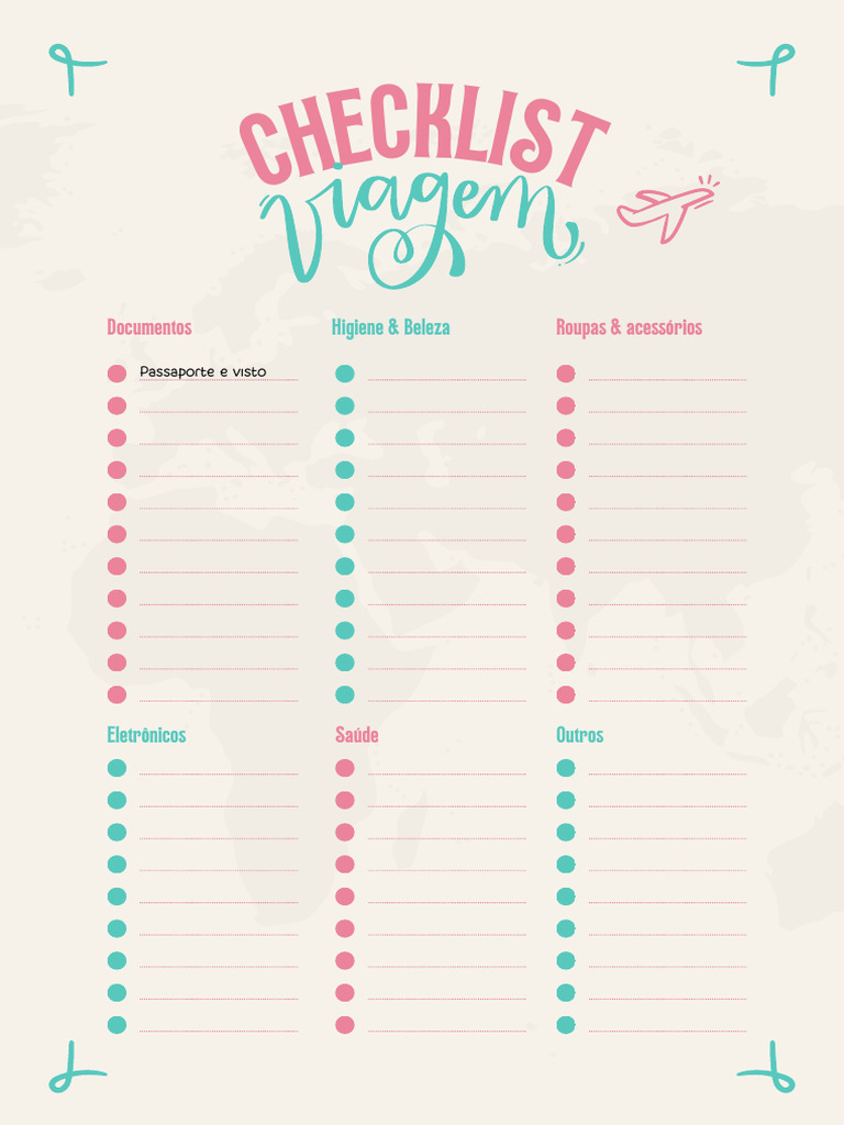 Checklist de Viagem Lettering Delicado Rosa e Azul | PDF