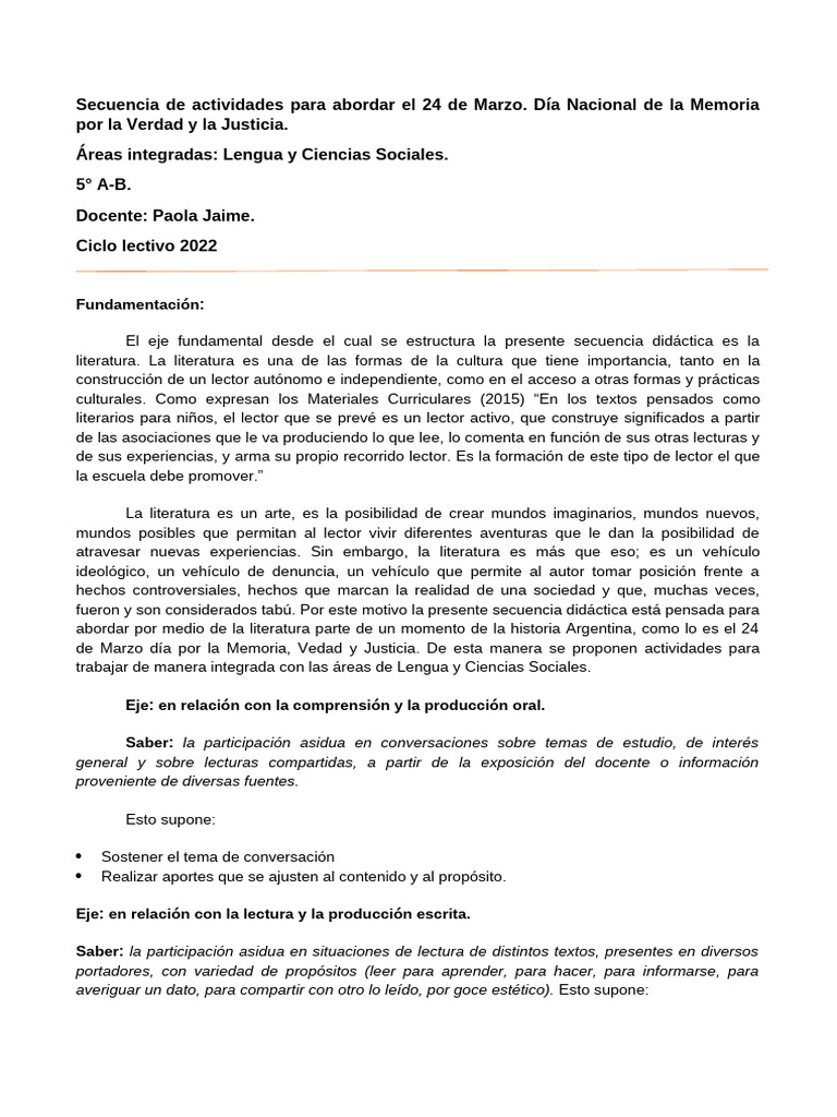 Actividades para el Día de la Memoria | PDF | Educación en artes liberales
