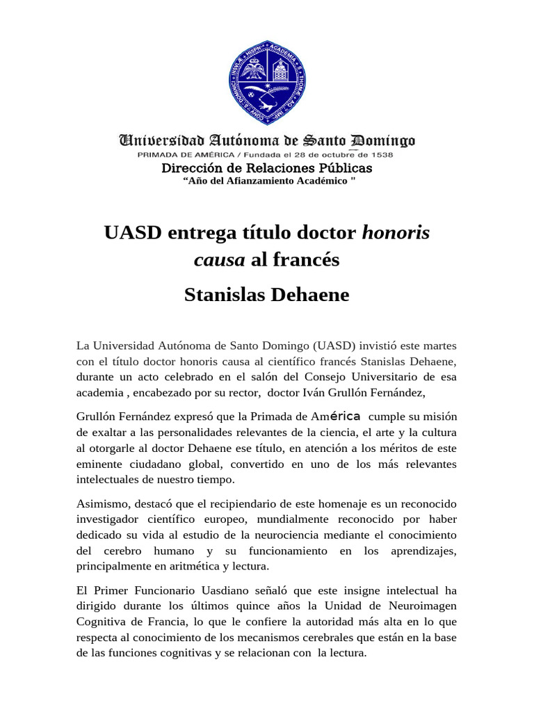 Honoris Causa Cientifico Frances | PDF | Neurociencia | Ciencia cognitiva