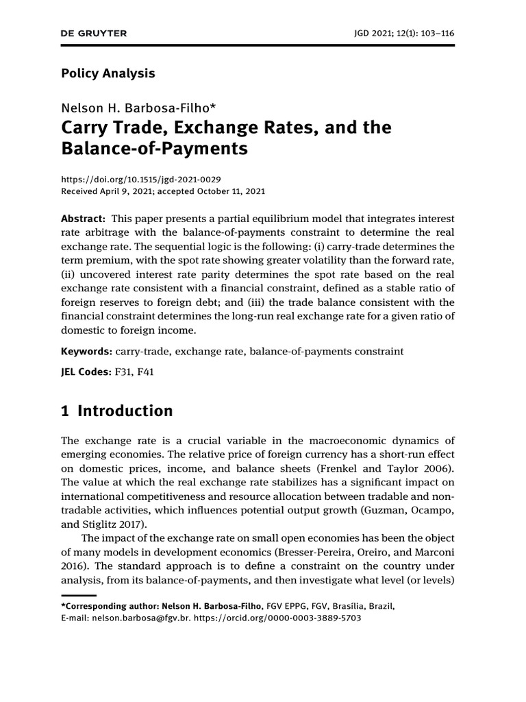 Carry Trade and Exchange Rate Dynamics | PDF | Exchange Rate | Balance ...