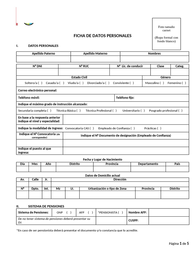 Ficha de Datos Personales y Laborales | PDF