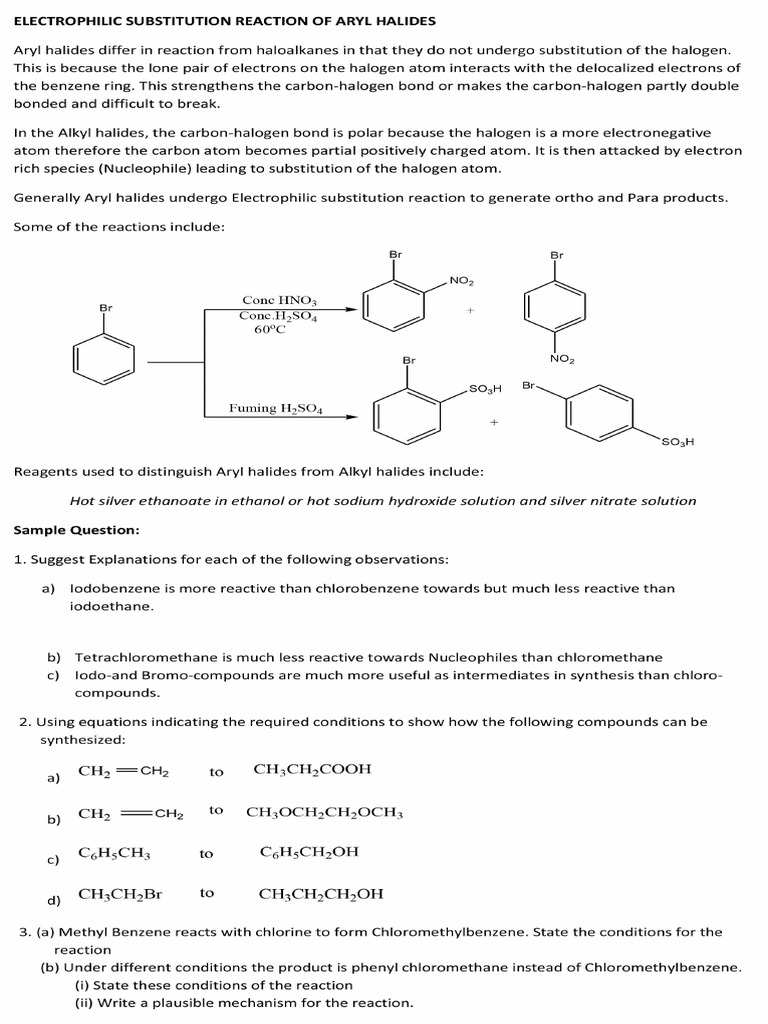0007 - 2 Electrophilic Substitution Reaction of Aryl Halides | PDF