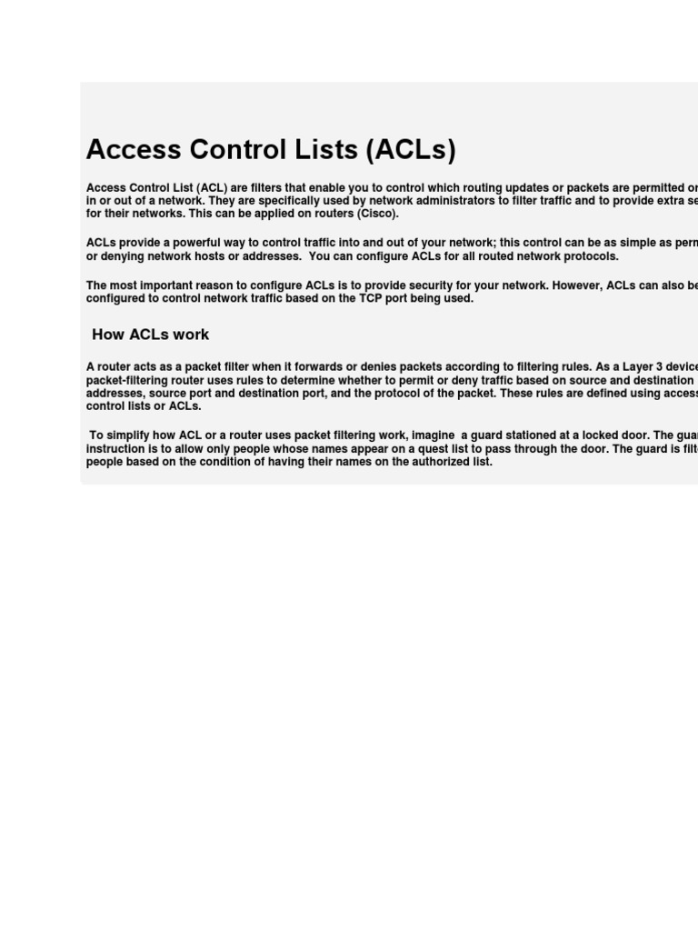 Access Control Lists Router Computer Network