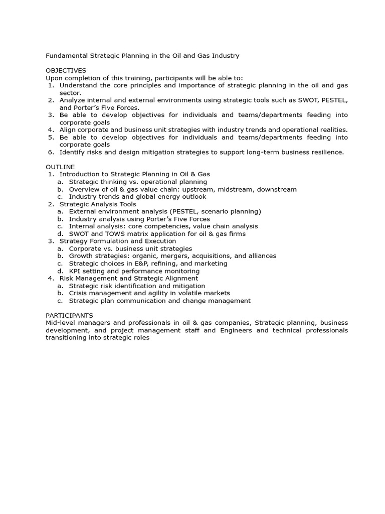Fundamental Strategic Planning in The Oil and Gas Industry | PDF
