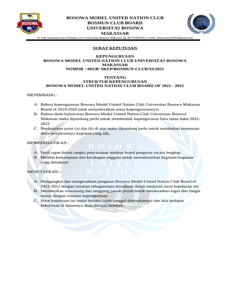 Struktur Kepengurusan BOSMUN 2021-2022 | PDF