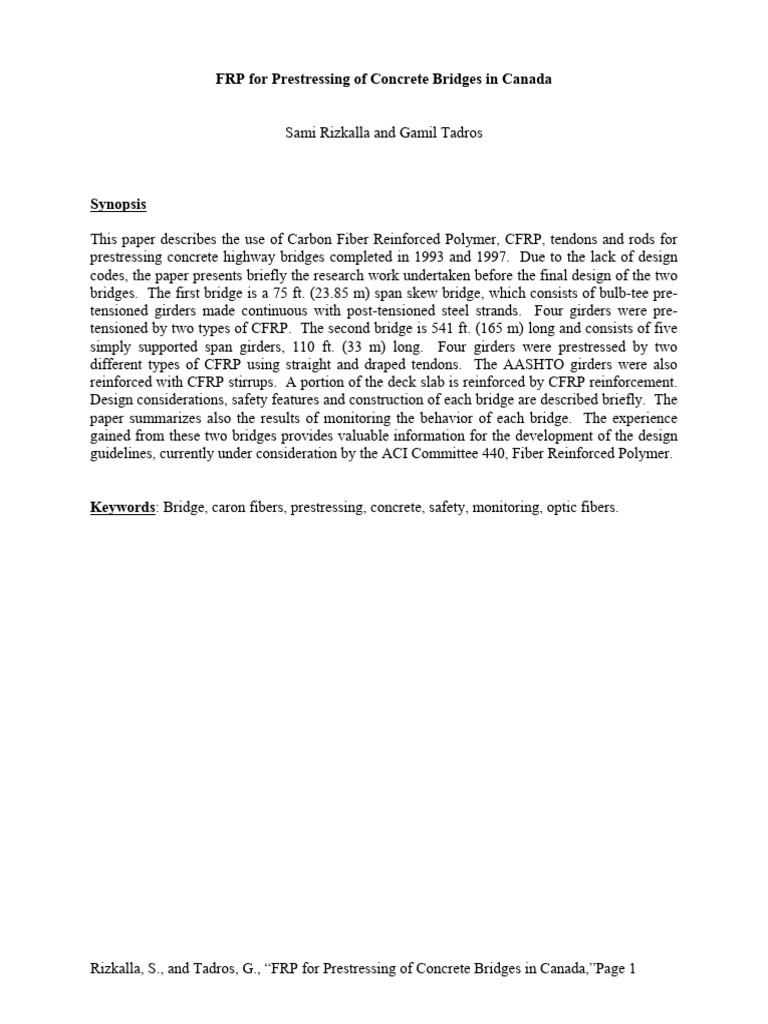 FRP For Prestressing of Concrete Bridges | PDF | Prestressed Concrete ...